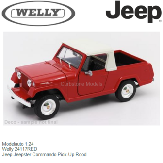 Modelauto 1:24 | Welly 24117RED | Jeep Jeepster Commando Pick-Up Rood