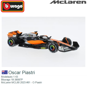 Modelauto 1:43 | Bburago 18-38087P | McLaren MCL60 2023 #81 - O.Piastri
