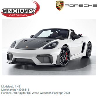 Modelauto 1:43 | Minichamps 410063131 | Porsche 718 Spyder RS White Weissach Package 2023