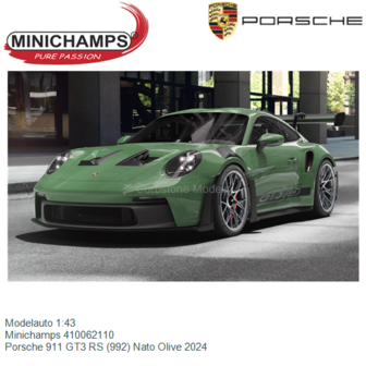 Modelauto 1:43 | Minichamps 410062110 | Porsche 911 GT3 RS (992) Nato Olive 2024