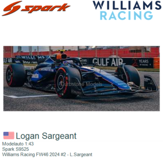Modelauto 1:43 | Spark S9525 | Williams Racing FW46 2024 #2 - L.Sargeant