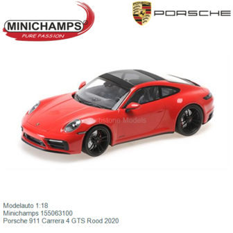 Modelauto 1:18 | Minichamps 155063100 | Porsche 911 Carrera 4 GTS Rood 2020