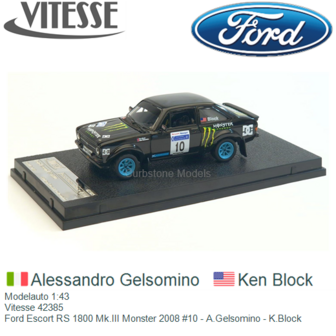 Modelauto 1:43 | Vitesse 42385 | Ford Escort RS 1800 Mk.III Monster 2008 #10 - A.Gelsomino - K.Block