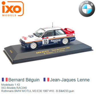 Modelauto 1:43 | IXO-Models RAC040 | Rothmans BMW MOTUL M3 E30 1987 #10 - B.B&amp;#233;guin