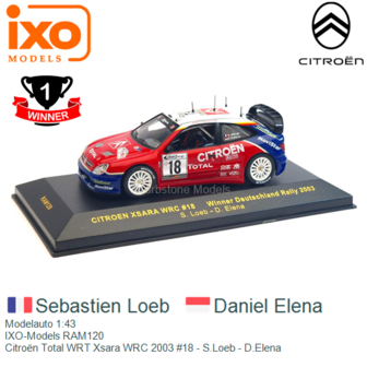Modelauto 1:43 | IXO-Models RAM120 | Citro&euml;n Total WRT Xsara WRC 2003 #18 - S.Loeb - D.Elena