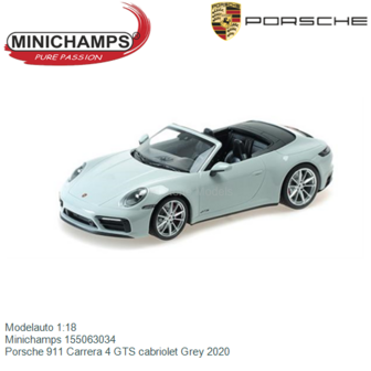 Modelauto 1:18 | Minichamps 155063034 | Porsche 911 Carrera 4 GTS cabriolet Grey 2020