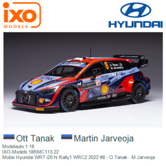 Modelauto 1:18 | IXO-Models 18RMC113.22 | Mobis Hyundai WRT i20 N Rally1 WRC2 2022 #8 - O.Tanak - M.Jarveoja