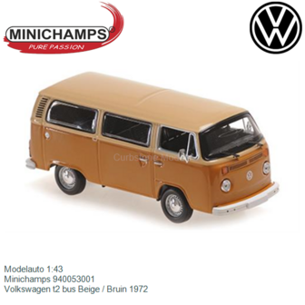 Modelauto 1:43 | Minichamps 940053001 | Volkswagen t2 bus Beige / Bruin 1972