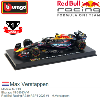 Modelauto 1:43 | Bburago 18-38083VM | Red Bull Racing RB19 RBPT 2023 #1 - M.Verstappen
