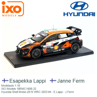 Modelauto 1:18 | IXO-Models 18RMC160B.22 | Hyundai Shell Mobis i20 N WRC 2023 #4 - E.Lappi - J.Ferm