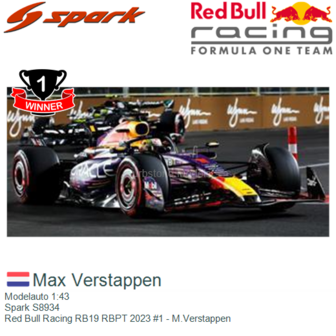 Modelauto 1:43 | Spark S8934 | Red Bull Racing RB19 RBPT 2023 #1 - M.Verstappen