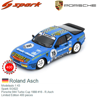 Modelauto 1:43 | Spark SG622 | Porsche 944 Turbo Cup 1988 #16 - R.Asch