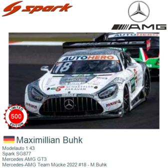 Modelauto 1:43 | Spark SG877 | Mercedes AMG GT3 | Mercedes-AMG Team M&uuml;cke 2022 #18 - M.Buhk