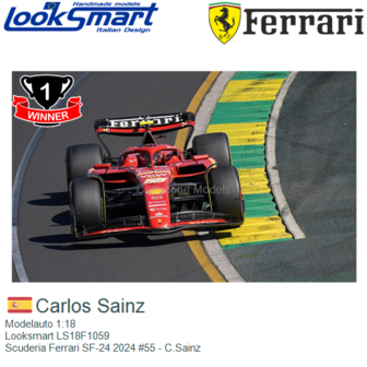 Modelauto 1:18 | Looksmart LS18F1059 | Scuderia Ferrari SF-24 2024 #55 - C.Sainz