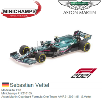 Modelauto 1:43 | Minichamps 417210105 | Aston Martin Cognizant Formula One Team AMR21 2021 #5 - S.Vettel
