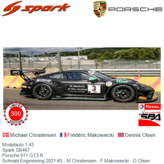 Modelauto 1:43 | Spark SB467 | Porsche 911 GT3 R | Schnabl Engineering 2021 #3 - M.Christensen - F.Makowiecki - D.Olsen