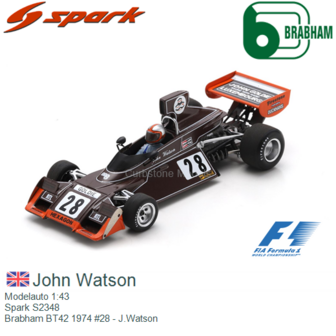 Modelauto 1:43 | Spark S2348 | Brabham BT42 1974 #28 - J.Watson