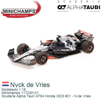Modelauto 1:18 | Minichamps 117230121 | Scuderia Alpha Tauri AT04 Honda 2023 #21 - N.de Vries