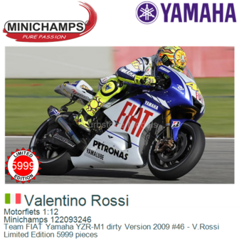 Motorfiets 1:12 | Minichamps 122093246 | Team FIAT Yamaha YZR-M1 dirty Version 2009 #46 - V.Rossi