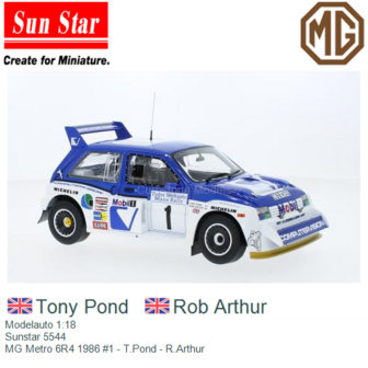 Modelauto 1:18 | Sunstar 5544 | MG Metro 6R4 1986 #1 - T.Pond - R.Arthur