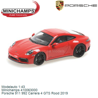 Modelauto 1:43 | Minichamps 410063000 | Porsche 911 992 Carrera 4 GTS Rood 2019