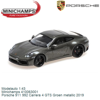 Modelauto 1:43 | Minichamps 410063001 | Porsche 911 992 Carrera 4 GTS Groen metallic 2019