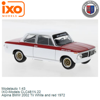 Modelauto 1:43 | IXO-Models CLC481N.22 | Alpina BMW 2002 Tii White and red 1972