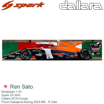 Modelauto 1:43 | Spark SFJ043 | Dallara SF23 Honda | Ponos Nakajima Racing 2024 #65 - R.Sato