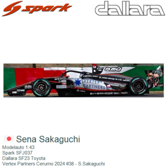 Modelauto 1:43 | Spark SFJ037 | Dallara SF23 Toyota | Vertex Partners Cerumo 2024 #38 - S.Sakaguchi