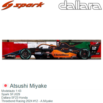 Modelauto 1:43 | Spark SFJ029 | Dallara SF23 Honda | Threebond Racing 2024 #12 - A.Miyake