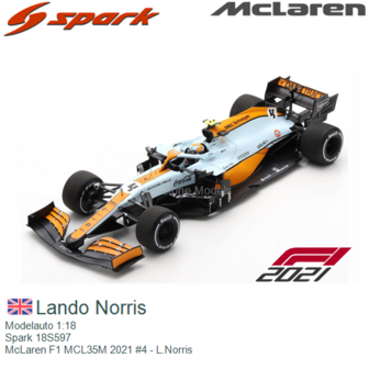 Modelauto 1:18 | Spark 18S597 | McLaren F1 MCL35M 2021 #4 - L.Norris