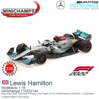 Modelauto 1:18 | Minichamps 110222144 | Mercedes AMG Petronas Formula One Team W13 E-Performance 2022 #44 - L.Hamilton