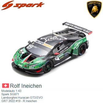 Modelauto 1:43 | Spark SG871 | Lamborghini Huracan GT3 EVO | GRT 2022 #19 - R.Ineichen