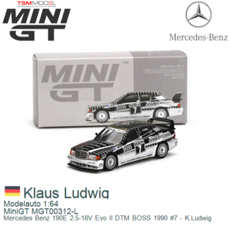 Modelauto 1:64 | MiniGT MGT00312-L | Mercedes Benz 190E 2.5-16V Evo II DTM BOSS 1990 #7 - K.Ludwig