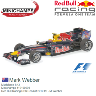 Modelauto 1:43 | Minichamps 410100006 | Red Bull Racing RB6 Renault 2010 #6 - M.Webber
