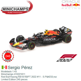 Modelauto 1:43 | Minichamps 410221811 | Red Bull Racing RB18 RBPT 2022 #11 - S.P&amp;#233;rez