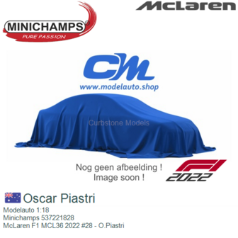 Modelauto 1:18 | Minichamps 537221828 | McLaren F1 MCL36 2022 #28 - O.Piastri