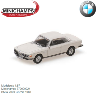 Modelauto 1:87 | Minichamps 870020024 | BMW 2800 CS Wit 1968
