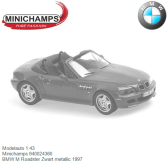 Modelauto 1:43 | Minichamps 940024360 | BMW M Roadster Zwart metallic 1997
