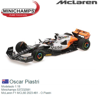 Modelauto 1:18 | Minichamps 537232581 | McLaren F1 MCL60 2023 #81 - O.Piastri