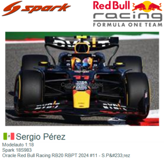 Modelauto 1:18 | Spark 18S983 | Oracle Red Bull Racing RB20 RBPT 2024 #11 - S.P&amp;#233;rez