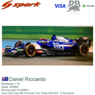 Modelauto 1:18 | Spark 18S984 | Racing bulls VCARB01 | Visa Cash App RB Formula One Team 2024 #3 - D.Ricciardo