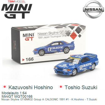 Modelauto 1:64 | MiniGT MGT00166 | Nissan Skyline GT-BNR32 Group A CALSONIC 1991 #1 - K.Hoshino - T.Suzuki