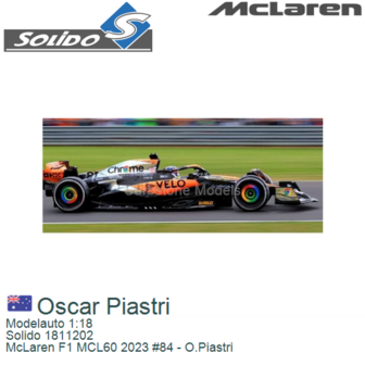Modelauto 1:18 | Solido 1811202 | McLaren F1 MCL60 2023 #84 - O.Piastri