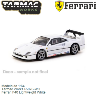 Modelauto 1:64 | Tarmac Works R-076-WH | Ferrari F40 Lightweight White