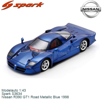 Modelauto 1:43 | Spark S3634 | Nissan R390 GT1 Road Metallic Blue 1998