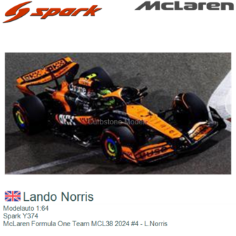 Modelauto 1:64 | Spark Y374 | McLaren Formula One Team MCL38 2024 #4 - L.Norris
