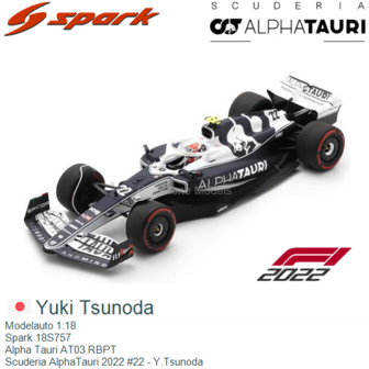 Modelauto 1:18 | Spark 18S757 | Alpha Tauri AT03 RBPT | Scuderia AlphaTauri 2022 #22 - Y.Tsunoda