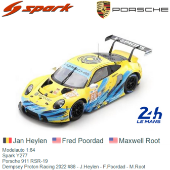 Modelauto 1:64 | Spark Y277 | Porsche 911 RSR-19 | Dempsey Proton Racing 2022 #88 - J.Heylen - F.Poordad - M.Root