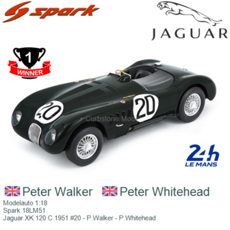 Modelauto 1:18 | Spark 18LM51 | Jaguar XK 120 C 1951 #20 - P.Walker - P.Whitehead